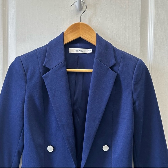 Ricki’s Blazer Slim Fit Cropped Ponte Knit Open Front 3/4 Sleeves Blue Size XS - Picture 4 of 16